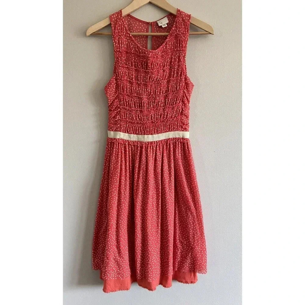 Anthropolgie 9-H15 STCL Dress Red Cream Dot Size Extra Small XS